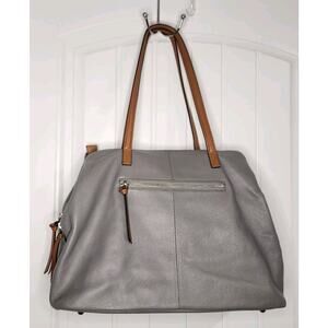 S-Zone Leather Travel Tote Shoulder Bag Large Excellent Condition Gray